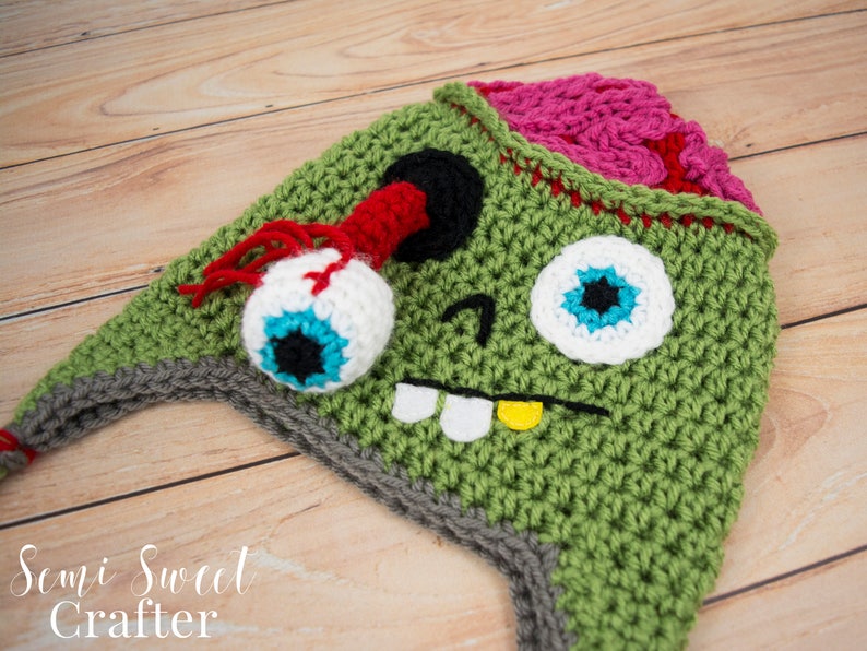 Crochet Pattern, Crochet Hat Pattern, Crochet Zombie Pattern, Crochet Beanie Pattern, Crochet Halloween Pattern, Crochet Zombie Hat Pattern image 2