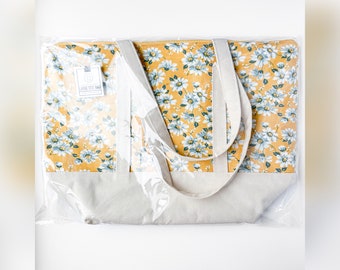 Large Handmade Tote Bag - Canvas Tote Bag, Book Tote, Tote Bag with Zipper, Bag, Gift Tote Bag, Books, Cotton Bag, Floral, Floral Tote