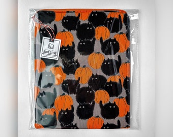 Book Sleeve, Book Pouch with Zipper, Padded Book Sleeve, Book, Kindle Sleeve, Book Accessory, iPad Sleeve, Switch Sleeve, Black Cat, Pumpkin