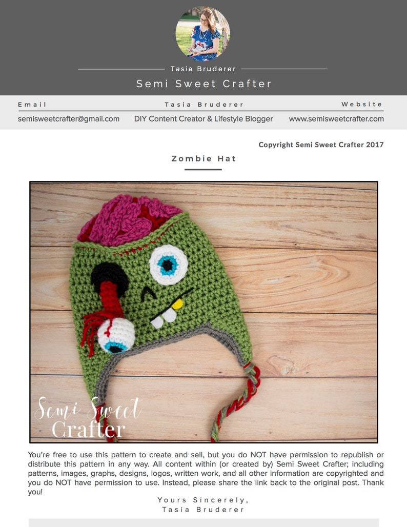 Crochet Pattern, Crochet Hat Pattern, Crochet Zombie Pattern, Crochet Beanie Pattern, Crochet Halloween Pattern, Crochet Zombie Hat Pattern image 3