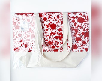 Large Handmade Tote Bag - Canvas Tote Bag, Book Tote, Tote Bag with Zipper, Bag, Gift Tote Bag, Books, Cotton Bag, Horror, Halloween, Murder