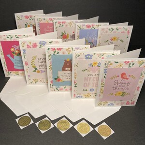 Frühlingskarten und Umschläge mit Briefumschlagsiegeln, Frühlingskartenset, Freundschaftskartenset, handgemachte leere Grußkarten und Umschläge, 10er-Set