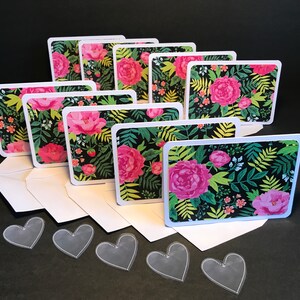 Tarjetas de flores y sobres con sellos de sobres, flores, juego de tarjetas de felicitación florales, tarjetas de notas en blanco y sobres hechos a mano, conjunto de 10