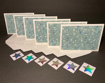 Star Cards and Envelopes with Envelope Seals, Stars Greeting Card Set, Starry Skies, Handmade Blank Note Cards with Envelopes, Set of 6