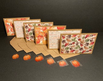 Thanksgiving Cards and Envelopes with Envelope Seals, Fall Card Set, Autumn Card Set, Blank Handmade Note Cards and Envelopes, Set of 6