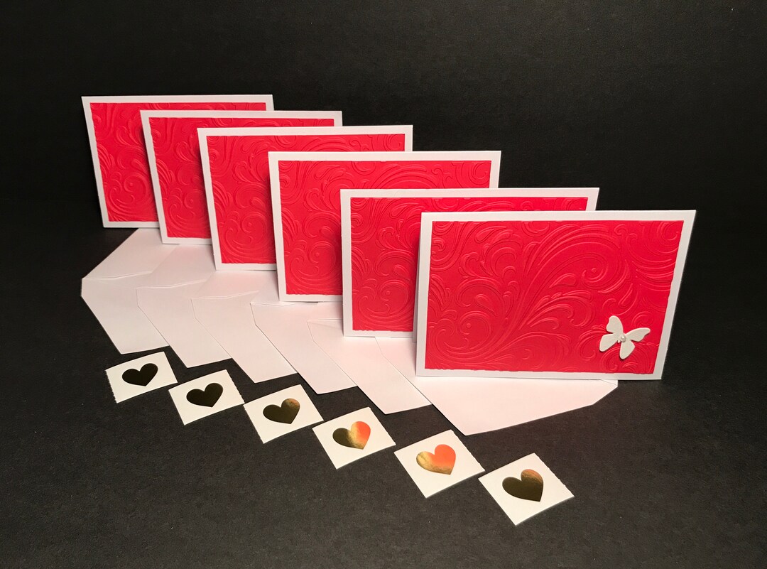 Red Embossed Cards and Envelopes With Envelope Seals, Butterfly