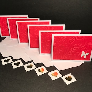 Tarjetas y sobres rojos en relieve con sellos de sobres, juego de tarjetas de felicitación de mariposa, tarjetas de notas en blanco y sobres hechos a mano, conjunto de 6