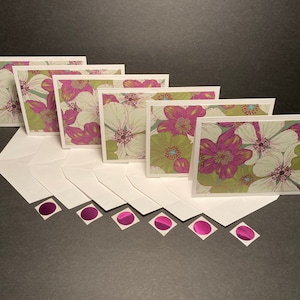 Tarjetas de flores y sobres con sellos de sobres, juego de tarjetas florales, juego de tarjetas botánicas, tarjetas y sobres en blanco hechos a mano, juego de 6
