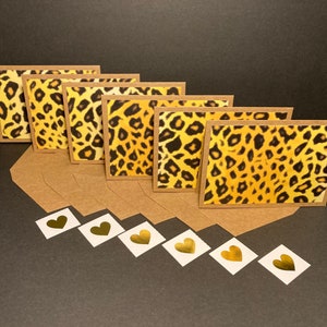 Cartes et enveloppes Imprimées Léopard avec sceaux d’enveloppe, Ensemble de cartes d’impression Léopard, Cartes et enveloppes à billets vierges faites à la main, Ensemble de 6