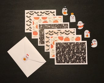 Halloween Cards and Envelopes with Envelope Seals, Fall, Halloween Greeting Card Set, Blank Handmade Note Cards with Envelopes, Set of 6