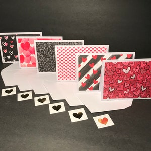 Colorful Hearts Cards and Envelopes with Envelope Seals, Cute Heart Cards, Blank Handmade Heart and Love Cards and Envelopes, Set of 6