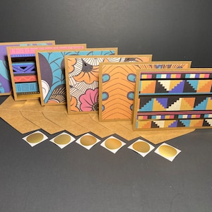 Jeu de 6 cartes et enveloppes géométriques avec cachets pour enveloppes, feuille d'or, cartes fleurs, cartes de correspondance vierges et enveloppes faites main, lot de 6