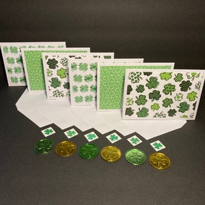 Cartes de Saint-Patrick avec enveloppes et scellés pour enveloppes, jeu de cartes trèfle à quatre feuilles, cartes de correspondance et enveloppes vierges faites main, lot de 6