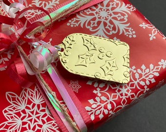 2x1 1/4" reliëf gouden Holly kerstcadeaukaartjes, handgemaakte kerstkaartjes, gouden cadeaukaartjes, reliëf kerstcadeaukaartjes, set van 10, 20 of 30