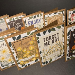 Tarjetas y sobres para cualquier ocasión con sellos de sobre, regalo de jardinero, juego de tarjetas de primavera, tarjetas y sobres en blanco hechos a mano, conjunto de 12