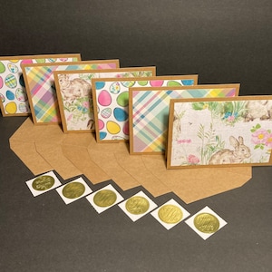 Cartões e envelopes de Páscoa com selos de envelope, conjunto de cartões de Páscoa, cartões de nota de Páscoa feitos à mão em branco, conjunto de 6