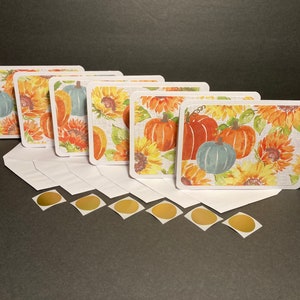 Cartões e envelopes de Ação de Graças com selos de envelope, conjunto de cartões de outono, conjunto de cartões de abóbora, cartões e envelopes feitos à mão em branco, conjunto de 6