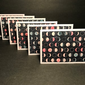 Maankaarten en enveloppen met envelopzegels, maanwenskaartenset, maanfasen, handgemaakte blanco notitiekaarten met enveloppen, set van 6