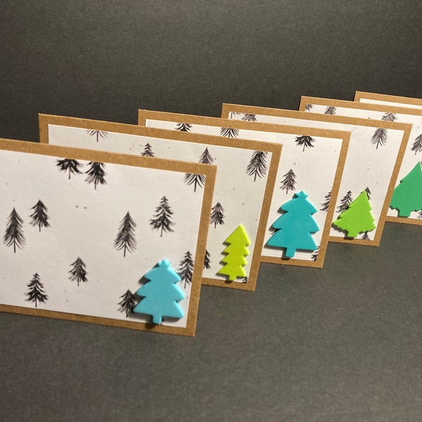 Christmas Cards and Envelopes with Envelope Seals, Christmas Tree Card Set, Handmade Christmas Note Cards and Envelopes, Blank, Set of 6