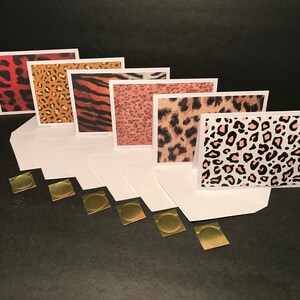Tier Print Karten und Briefumschläge mit Umschlag Robben, Leopard Print, Gepard Karten Set, handgemachte blanko Notizkarten und Briefumschläge, 6er Set