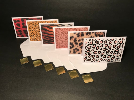 Animal Print Cards and Envelopes With Envelope Seals, Leopard Print,  Cheetah Cards Set, Handmade Blank Note Cards and Envelopes, Set of 6 