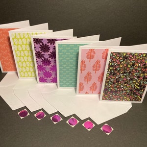 Tarjetas de flores y sobres con sellos de sobres, juego de cartas de hojas, juego de tarjetas botánicas, tarjetas y sobres en blanco hechos a mano, juego de 6