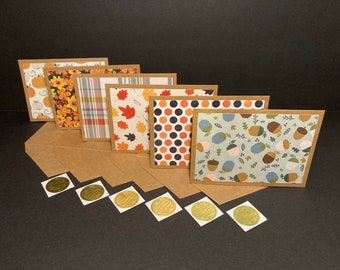 Thanksgiving Cards and Envelopes with Envelope Seals, Fall Card Set, Autumn Card Set, Blank Handmade Note Cards and Envelopes, Set of 6