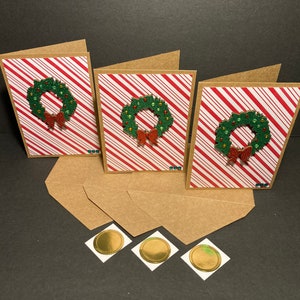 Cartoline di Natale e buste con sigilli per buste, set di cartoline di Natale con ghirlande, biglietti di Natale fatti a mano e buste, in bianco, set di 3