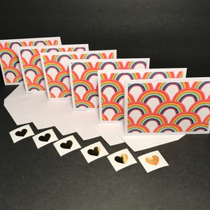 Rainbow Cards and Envelopes with Envelope Seals, Rainbow Greeting Card Set, Handmade Blank Note Cards with Envelopes, Set of 6