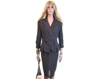 peplum jacket and skirt set peplum dress skirt suit 70s dress peplum dress black suit 70s clothing womens vintage clothing black white m