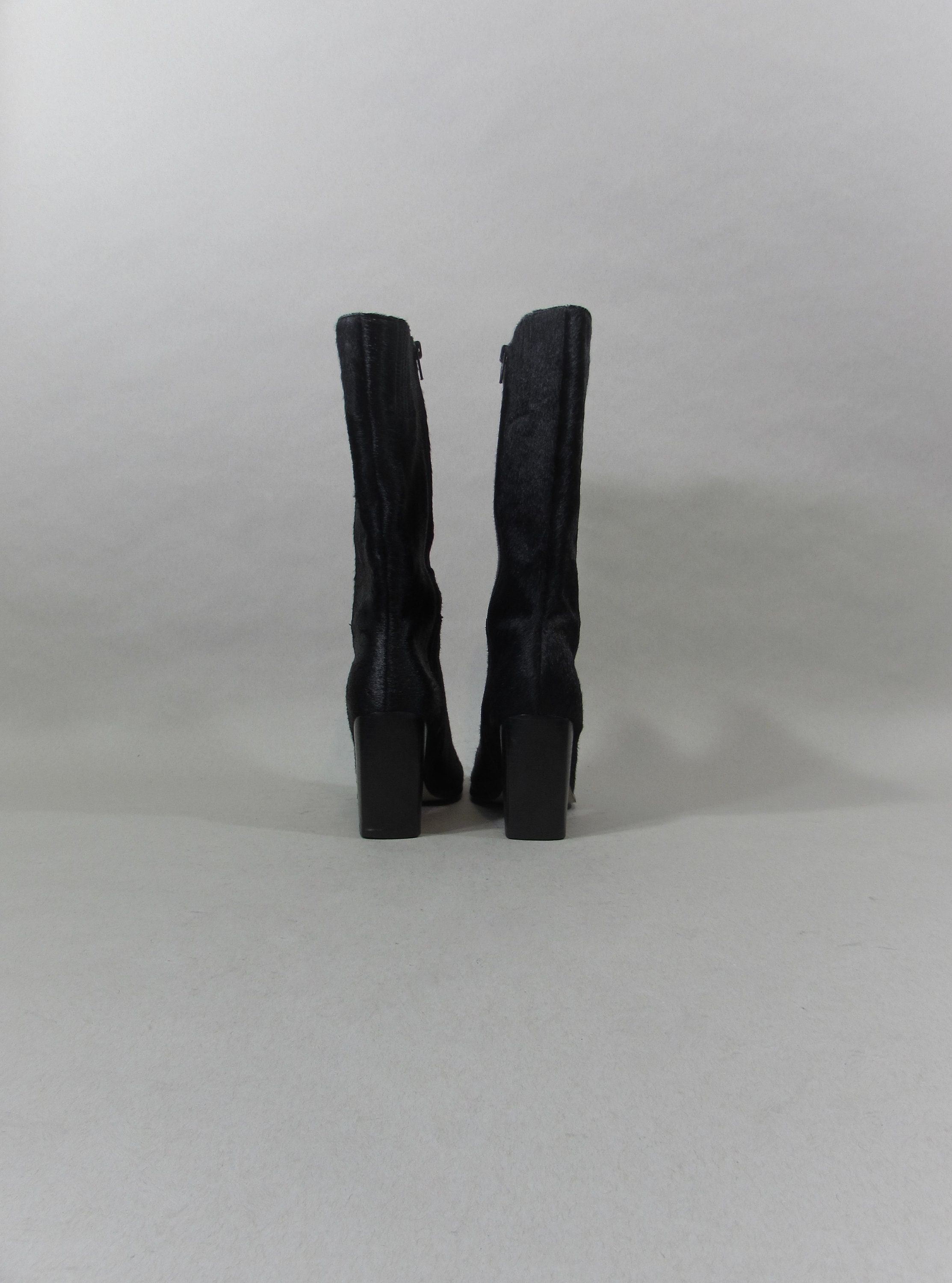 90s PONY FUR Square Toe Genuine Leather Boots Sculptural