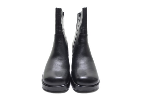 vintage 90s platform boots Black Leather square t… - image 3