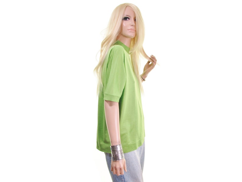 green sweater SILK sweater Apple Green sweater colorblock sweater short sleeve sweater mock turtleneck turtleneck sweater Made in ITALY