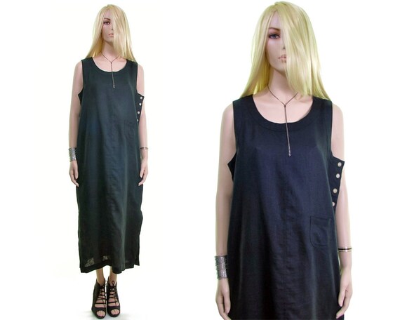 Lagenlook dress black loose LINEN dress lounge dre