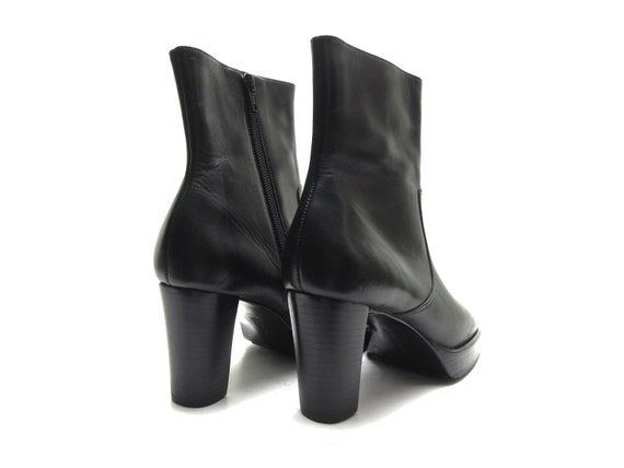 vintage 90s platform boots Black Leather square t… - image 7