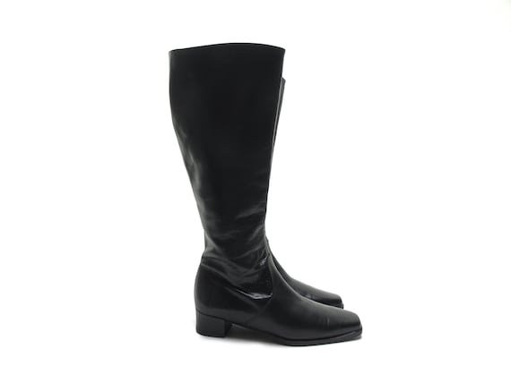 BLaCk ItaLian leather SquaRe toe kNee HigH boots … - image 10