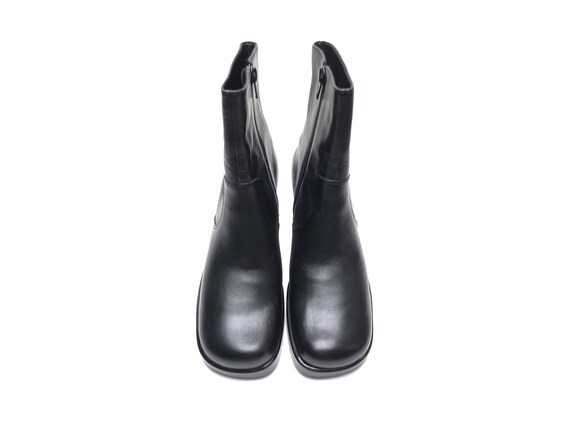 vintage 90s platform boots Black Leather square t… - image 8