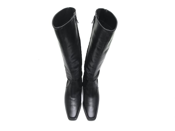 BLaCk ItaLian leather SquaRe toe kNee HigH boots … - image 3