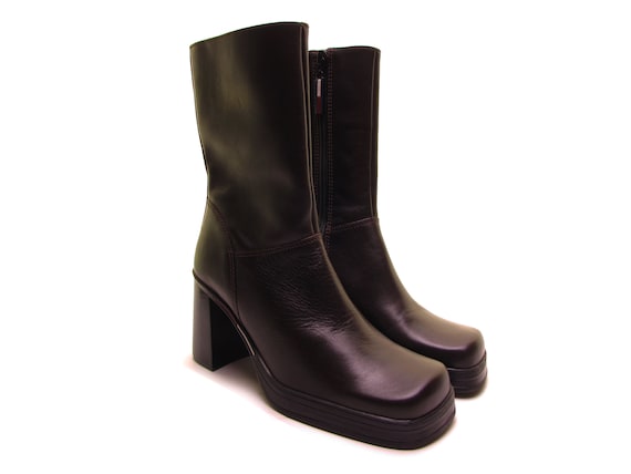TOMMY HILFIGER square toe boots brown leather boot