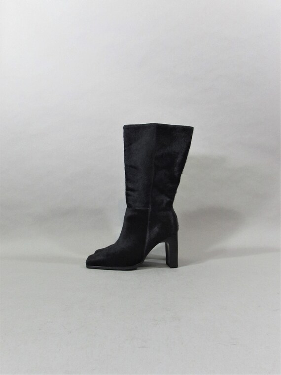 PONY FUR leather 90s square toe boots calf hair bo