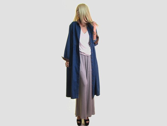 90s denim duster shirtdress COTTON denim dress lon