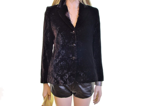 black velvet jacket 90s Baroque crushed velvet bla