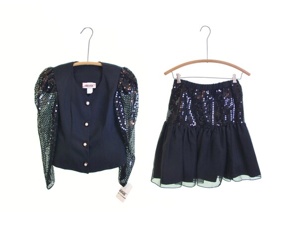 Girls black sequin dress suit 2 piece girls sequin