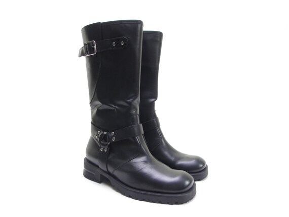 leather biker boots size 6