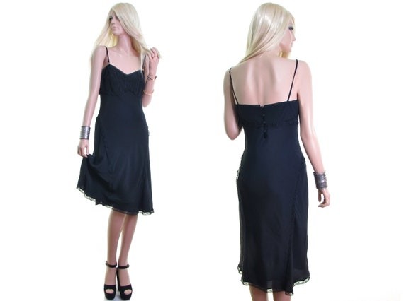 NICOLE MILLER black SILK slip dress sexy lingerie