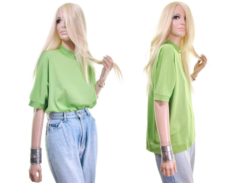 green sweater SILK sweater Apple Green sweater colorblock sweater short sleeve sweater mock turtleneck turtleneck sweater Made in ITALY