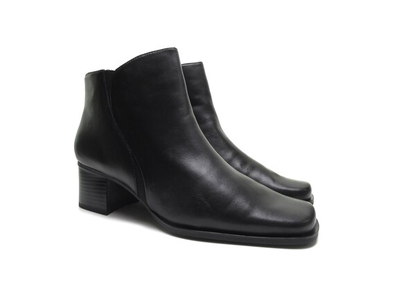 Vintage 90s Chelsea Boots Chunky Heel Soft Black Leather Ankle Booties Square Toe Beatle Hipster Shoes NOS Size 8.5 W Sale Etsy UK