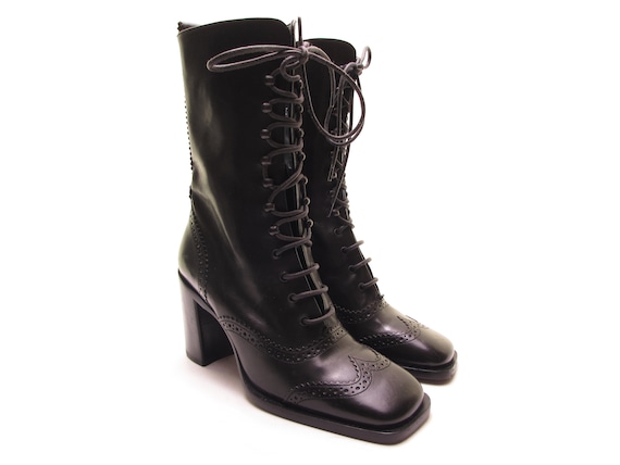 ［n様］VICTORIAN LACE-UP LEATHER BOOTS Victorian Style Black Ladies Lace Up Boots