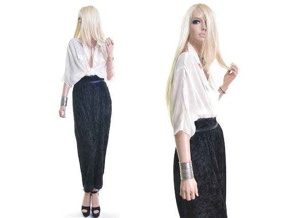 high waist crushed velvet pants black baggy pants