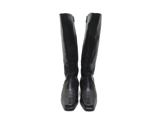 BLaCk ItaLian leather SquaRe toe kNee HigH boots … - image 4